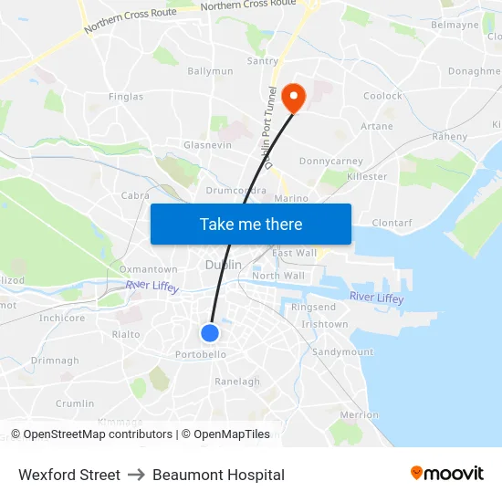 Wexford Street to Beaumont Hospital map