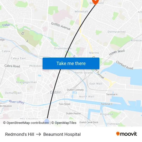 Redmond's Hill to Beaumont Hospital map