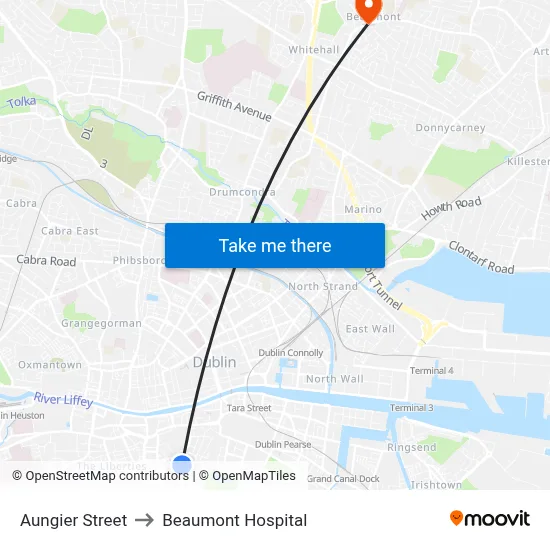 Aungier Street to Beaumont Hospital map