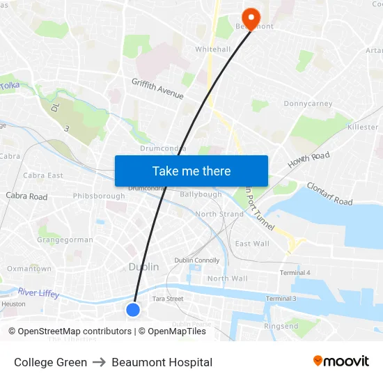 College Green to Beaumont Hospital map