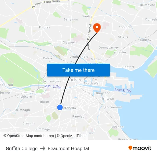 Griffith College to Beaumont Hospital map