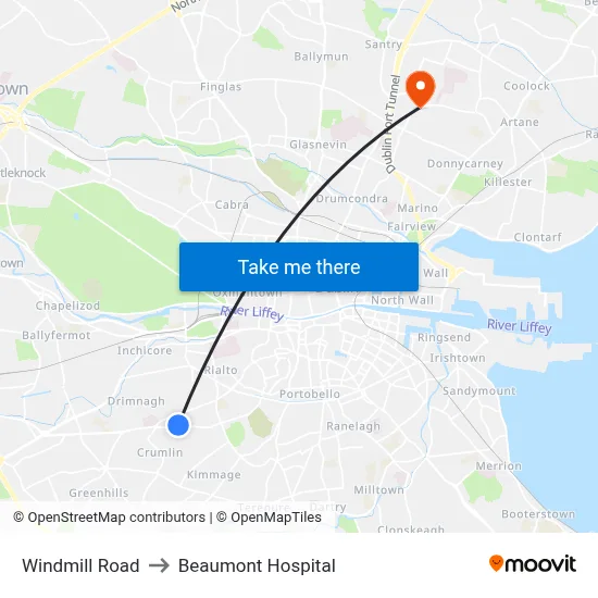 Windmill Road to Beaumont Hospital map