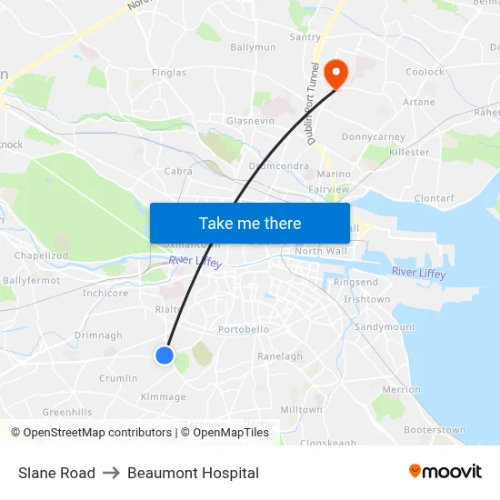 Slane Road to Beaumont Hospital map