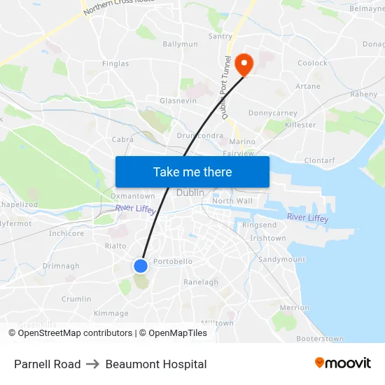 Parnell Road to Beaumont Hospital map