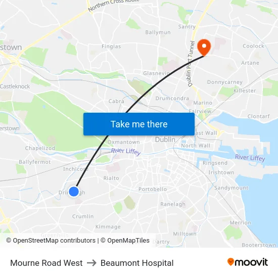 Mourne Road West to Beaumont Hospital map