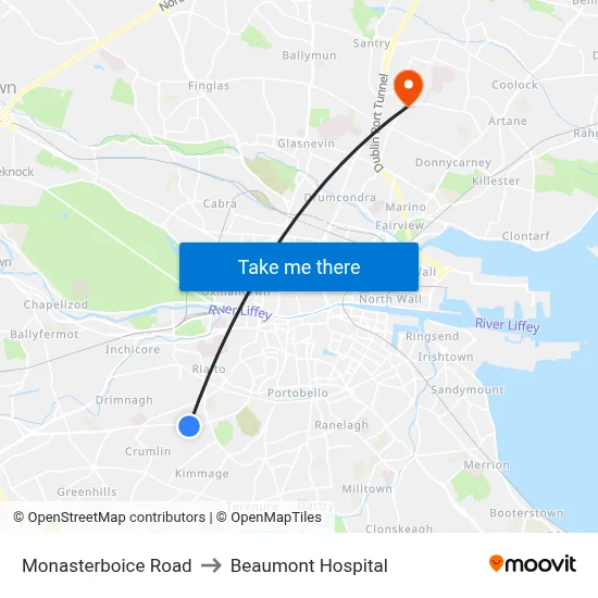 Monasterboice Road to Beaumont Hospital map