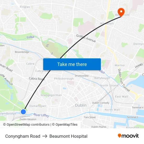 Conyngham Road to Beaumont Hospital map
