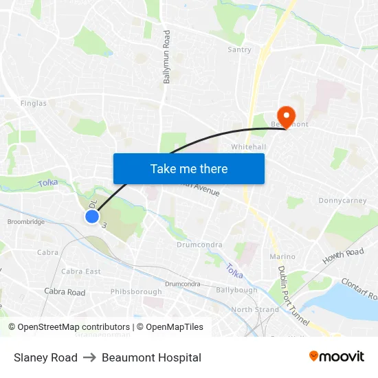 Slaney Road to Beaumont Hospital map