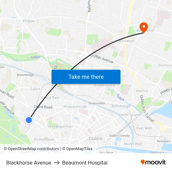 Blackhorse Avenue to Beaumont Hospital map