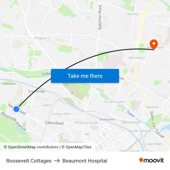 Roosevelt Cottages to Beaumont Hospital map