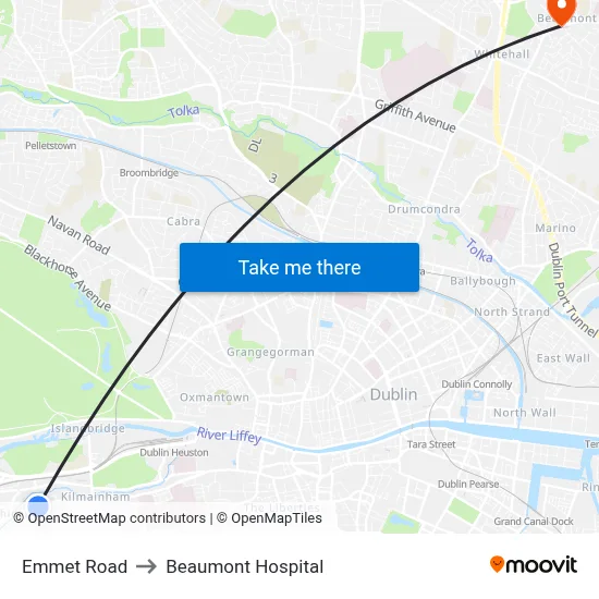 Emmet Road to Beaumont Hospital map