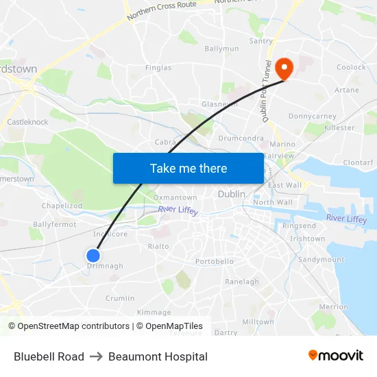 Bluebell Road to Beaumont Hospital map