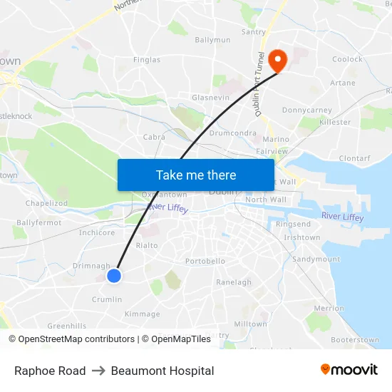 Raphoe Road to Beaumont Hospital map