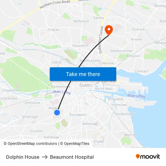 Dolphin House to Beaumont Hospital map