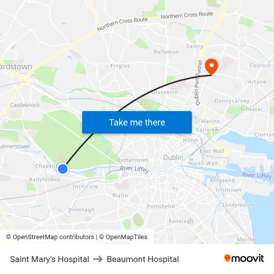 Saint Mary's Hospital to Beaumont Hospital map