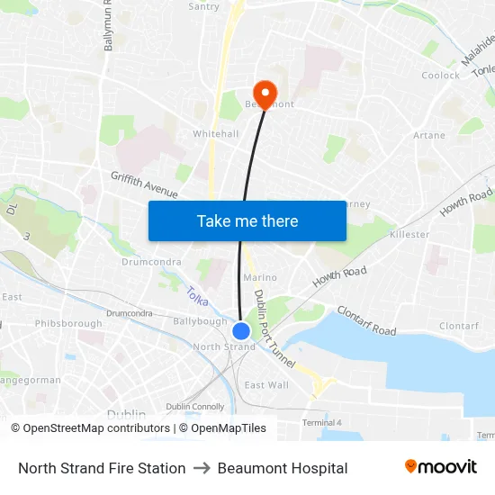 North Strand Fire Station to Beaumont Hospital map