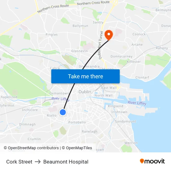 Cork Street to Beaumont Hospital map