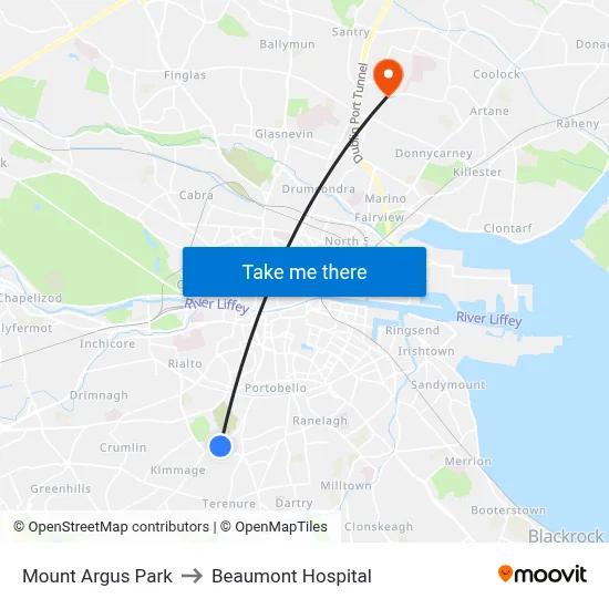 Mount Argus Park to Beaumont Hospital map