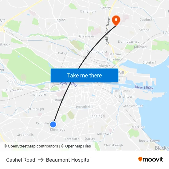 Cashel Road to Beaumont Hospital map