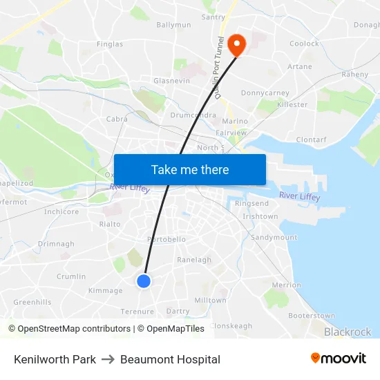 Kenilworth Park to Beaumont Hospital map