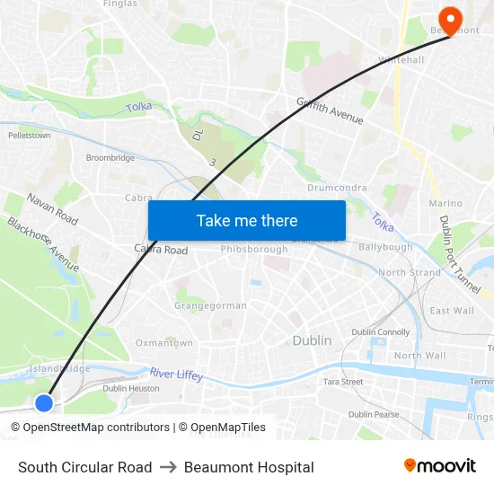 South Circular Road to Beaumont Hospital map