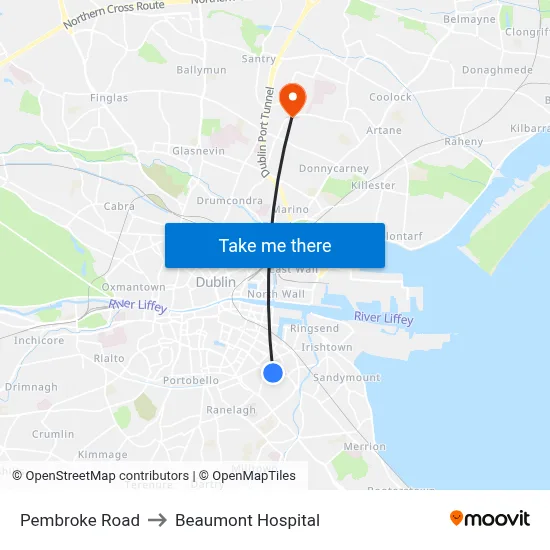 Pembroke Road to Beaumont Hospital map