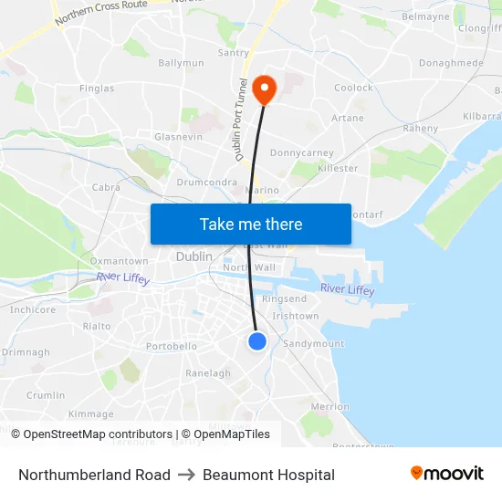 Northumberland Road to Beaumont Hospital map