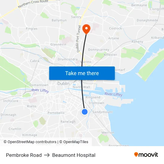 Pembroke Road to Beaumont Hospital map