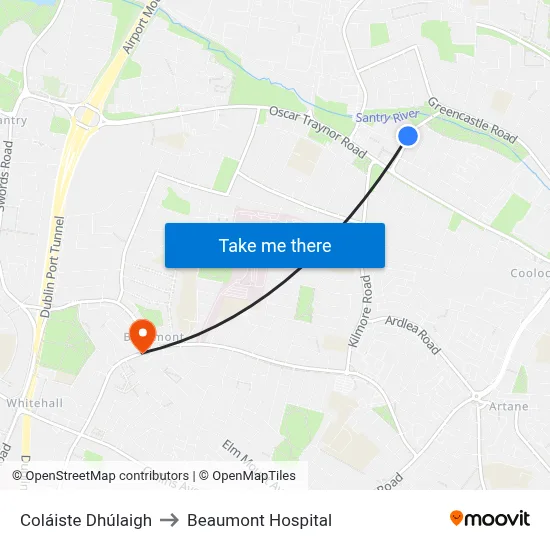 Coláiste Dhúlaigh to Beaumont Hospital map