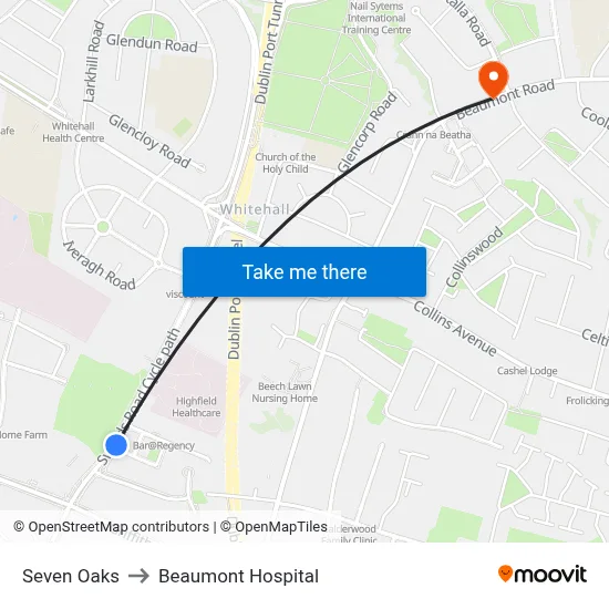 Seven Oaks to Beaumont Hospital map