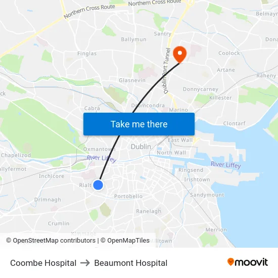 Coombe Hospital to Beaumont Hospital map