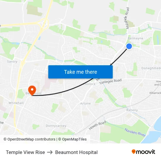 Temple View Rise to Beaumont Hospital map