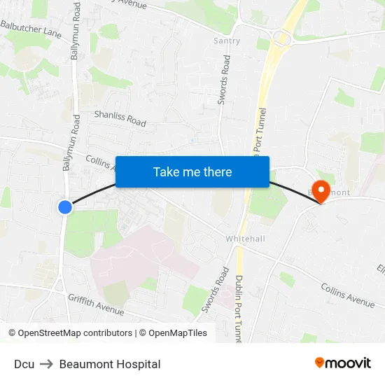 Dcu to Beaumont Hospital map
