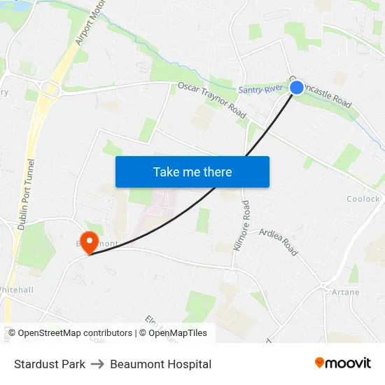 Stardust Park to Beaumont Hospital map