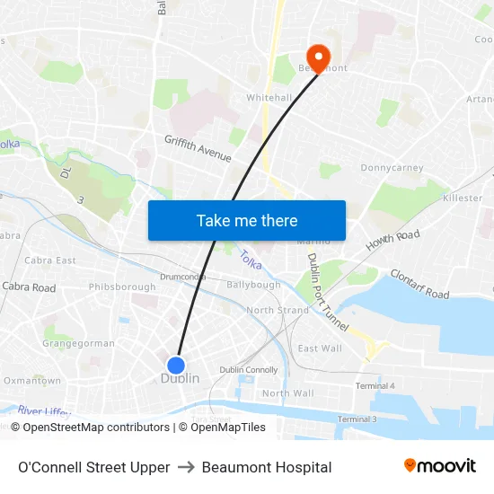 O'Connell Street Upper to Beaumont Hospital map