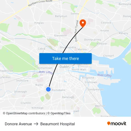 Donore Avenue to Beaumont Hospital map