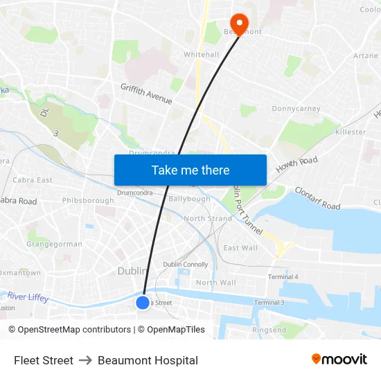 Fleet Street to Beaumont Hospital map