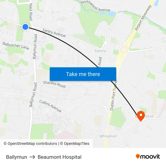 Ballymun to Beaumont Hospital map