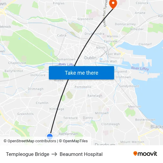 Templeogue Bridge to Beaumont Hospital map