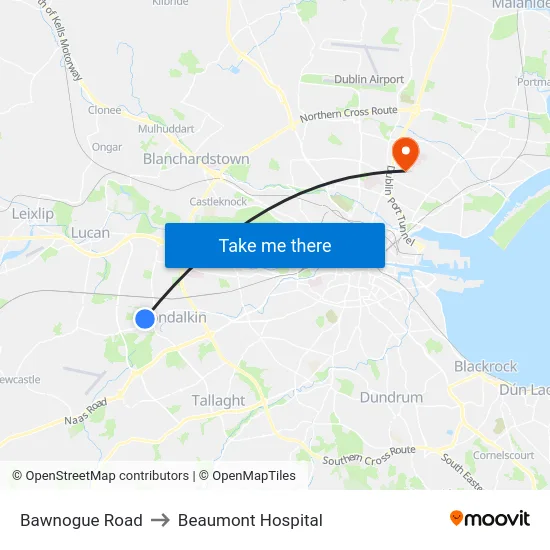 Bawnogue Road to Beaumont Hospital map