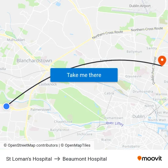 St Loman's Hospital to Beaumont Hospital map