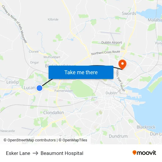 Esker Lane to Beaumont Hospital map