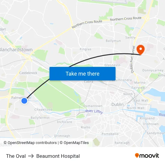 The Oval to Beaumont Hospital map