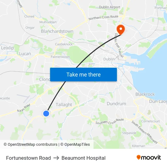Fortunestown Road to Beaumont Hospital map