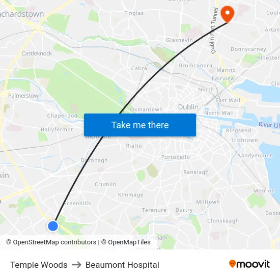 Temple Woods to Beaumont Hospital map