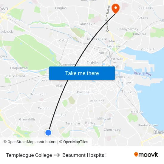 Templeogue College to Beaumont Hospital map