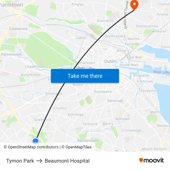 Tymon Park to Beaumont Hospital map