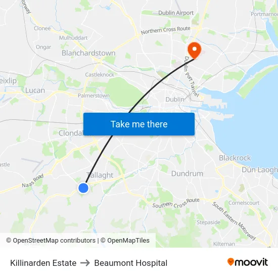 Killinarden Estate to Beaumont Hospital map
