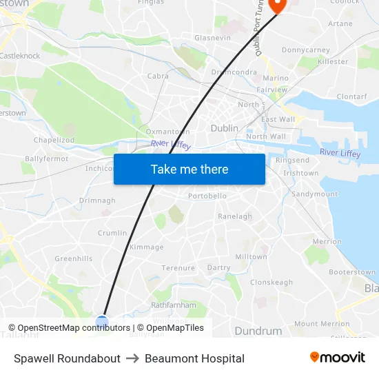 Spawell Roundabout to Beaumont Hospital map