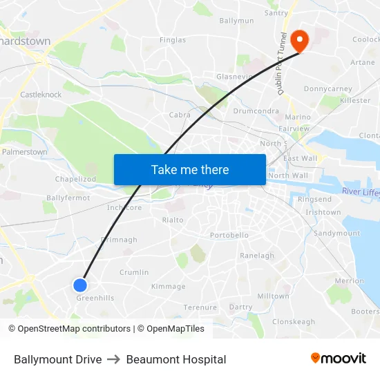 Ballymount Drive to Beaumont Hospital map